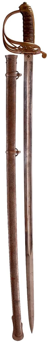 AN 1822 PATTERN INFANTRY OFFICER'S SWORD,: AN 1822 PATTERN INFANTRY OFFICER'S SWORD, 81.5cm blade etched with scrolling foliage and crowned VR cyphers, regulation brass gothic hilt pierced with a crowned VR cypher, wire bound fishskin grip, in