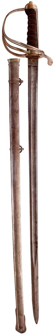 A VICTORIAN ARTILLERY OFFICER'S SWORD TO MAJOR-GENERAL CHARLES EDWARD LAWRIE CB AND DSO,: A VICTORIAN ARTILLERY OFFICER'S SWORD TO MAJOR-GENERAL CHARLES EDWARD LAWRIE CB AND DSO, 75.5cm shortened blade by Wilkinson, serial no. 25654 for 1883 etched with scrolling foliage, crowned Royal arm