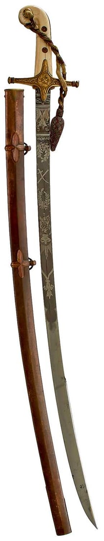 A VICTORIAN 1831 PATTERN GENERAL OFFICER'S SWORD,: A VICTORIAN 1831 PATTERN GENERAL OFFICER'S SWORD, 76cm curved clipped back clean blade etched with crowned VR cyphers, laurel wreaths, crossed swords and batons and a maker's panel for Silver & Co