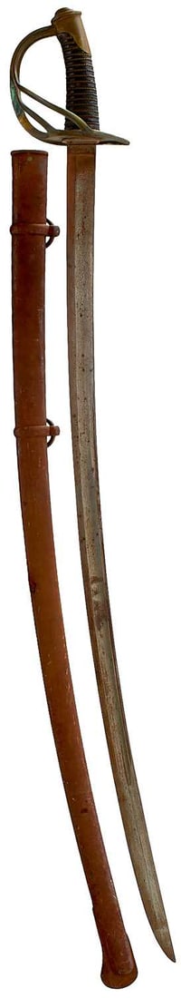 A CONTINENTAL CAVALRY TROOPER'S SWORD,: A CONTINENTAL CAVALRY TROOPER'S SWORD, 90cm curved fullered blade, regulation three-bar hilt, wire bound leather grip in its steel scabbard.