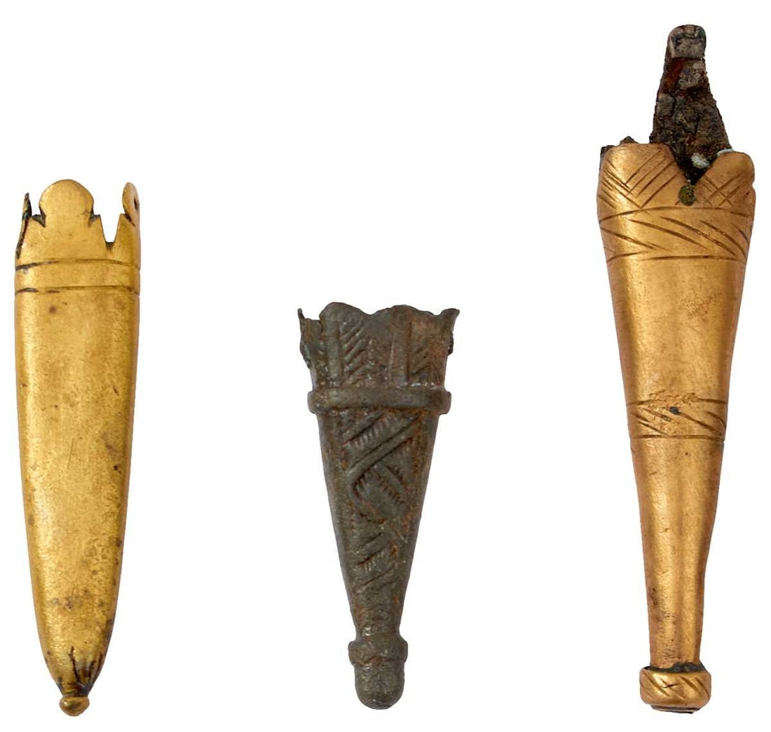 A SMALL COLLECTION OF 14TH CENTURY AND LATER SWORD OR DAGGER CHAPES, (1 of 8)