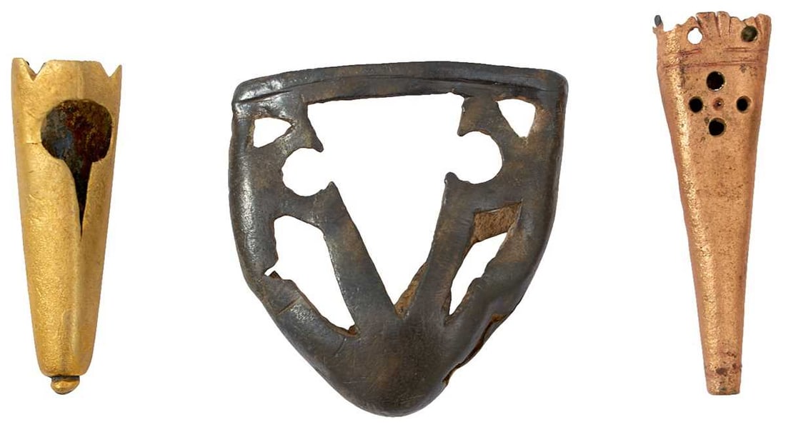 A SMALL COLLECTION OF 14TH CENTURY AND LATER SWORD OR DAGGER CHAPES, (1 of 8)