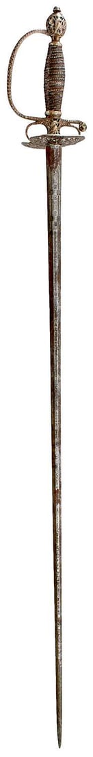 AN 18TH CENTURY FRENCH SILVER HILTED OFFICER'S SMALLSWORD,: AN 18TH CENTURY FRENCH SILVER HILTED OFFICER'S SMALLSWORD, 75.5cm flattened diamond section blade with facetted decoration above the forte and with etched depictions of multiple Saints along its entir