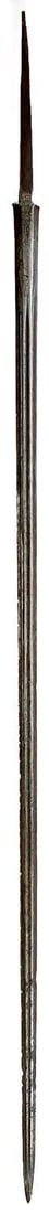 A 17TH OR 18TH CENTURY SWORD BLADE,: A 17TH OR 18TH CENTURY SWORD BLADE, 79cm flattened diamond section fullered blade decorated with scrolling foliage at the forte and struck with a maker's mark on the tang, together with elements of