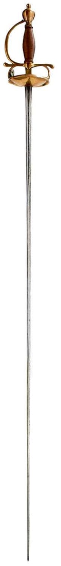 AN 18TH CENTURY NORTH EUROPEAN DISH HILT TRANSITIONAL RAPIER,: AN 18TH CENTURY NORTH EUROPEAN DISH HILT TRANSITIONAL RAPIER, 108cm slender flattened diamond section blade stamped SANTA ANTISSIMUS and CROCIFISSO IN ALEMAGNA, in the short central fuller, struck wit