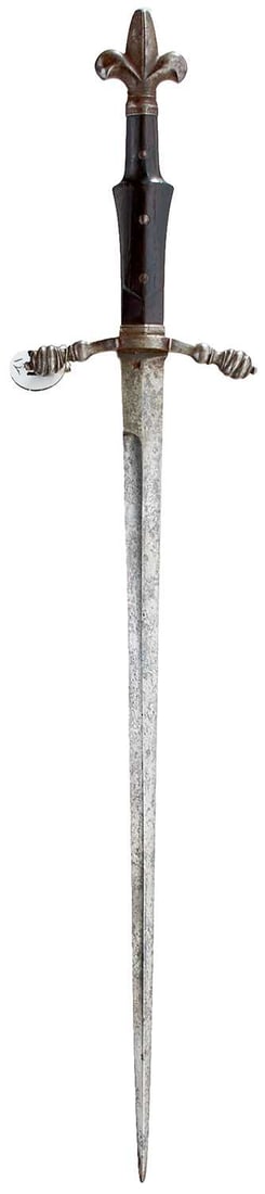A SWISS DAGGER IN THE 17TH CENTURY STYLE,: A SWISS DAGGER IN THE 17TH CENTURY STYLE, 31.5cm flattened diamond section slender blade struck with star and stylised anchor marks at the forte, characteristic hilt with downturned shaped guard with 