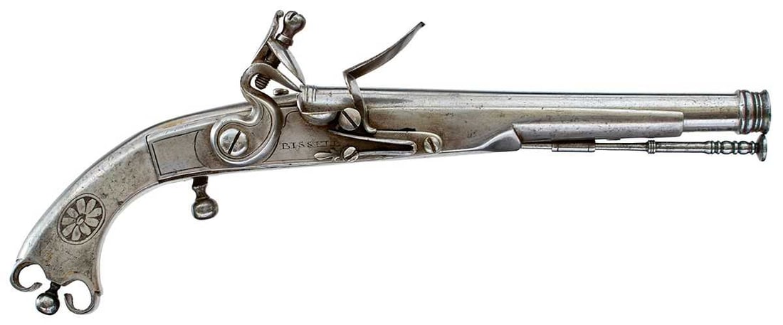 A 28-BORE FLINTLOCK ALL STEEL SCOTTISH MILITARY BELT PISTOL BY BISSELL, (1 of 20)