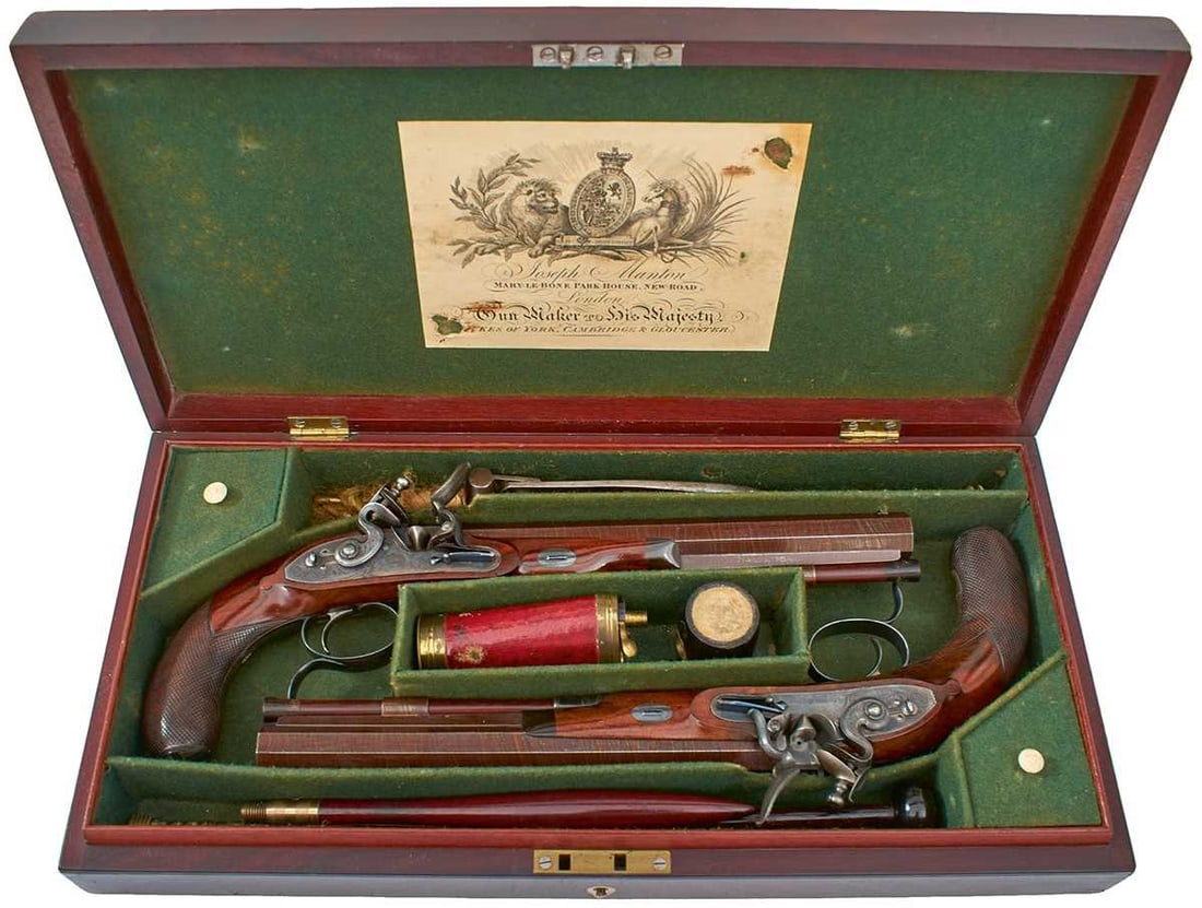 A FINE CASED PAIR OF 38-BORE DUELLING PISTOLS BY JOSEPH MANTON, (1 of 20)
