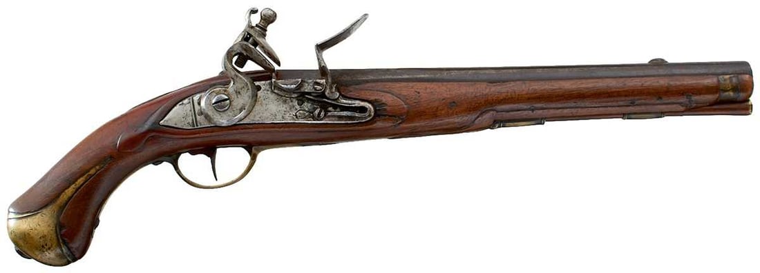 A SCARCE .700 CALIBRE FRENCH MODEL 1733 FLINTLOCK DRAGOON PISTOL TO THE DE POLLERESKY HUSSARS, (1 of 15)