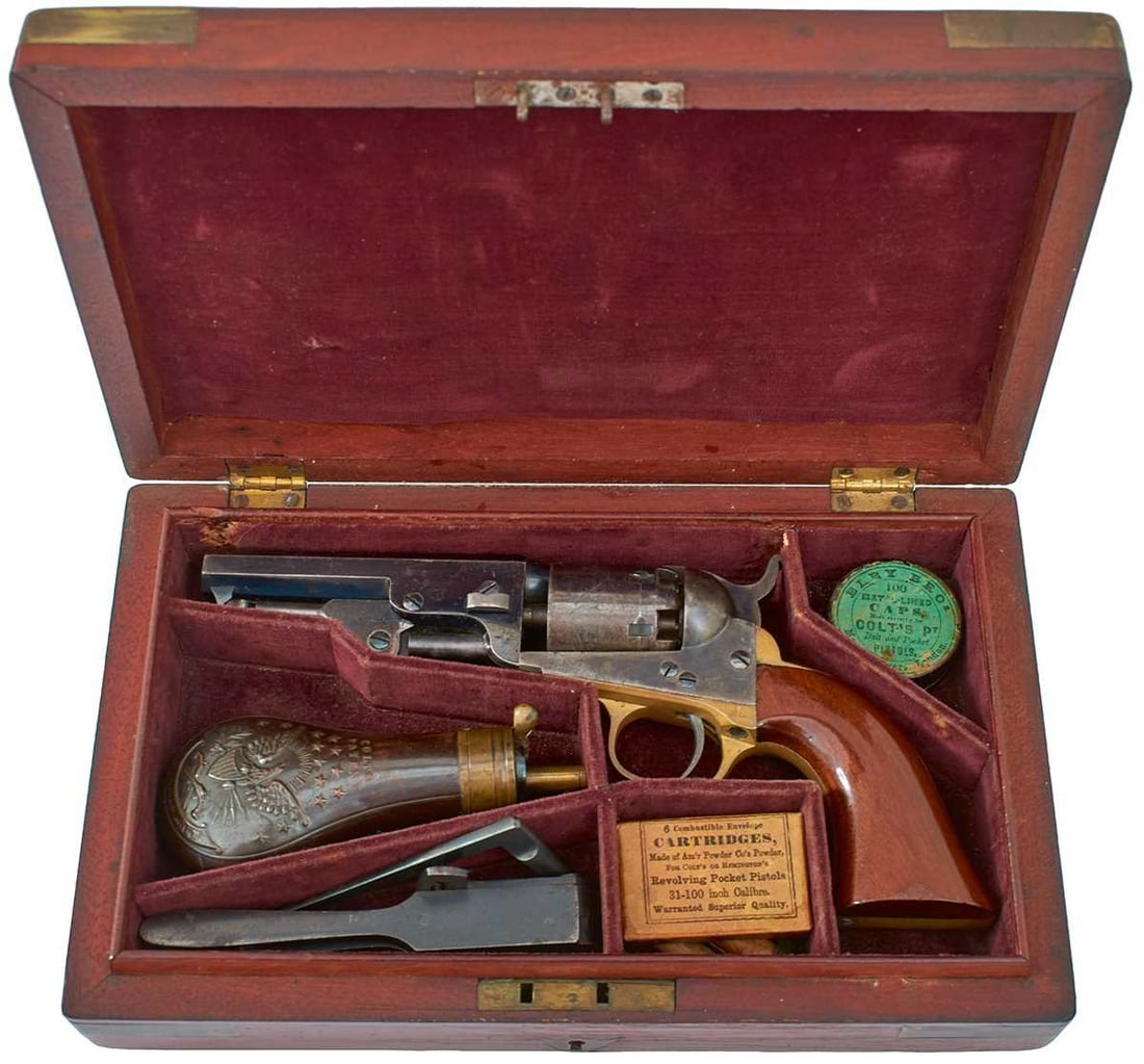 A GOOD SCARCE .31 CALIBRE SIX-SHOT PERCUSSION MODEL 1849 COLT POCKET REVOLVER, (1 of 20)