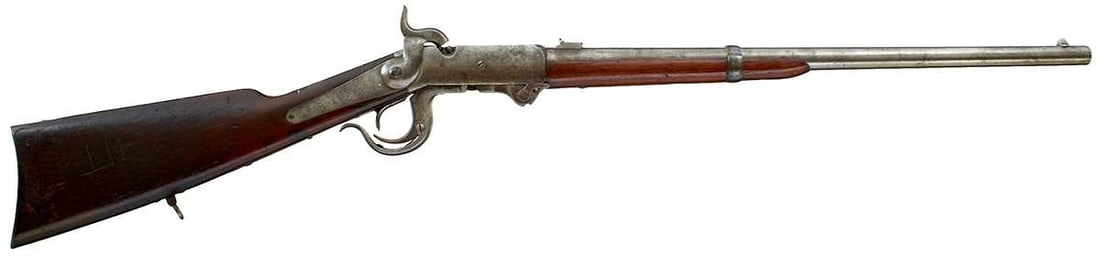 A .54 CALIBRE CAPPING BREECH LOADING BURNSIDE CAVALRY CARBINE,: A .54 CALIBRE CAPPING BREECH LOADING BURNSIDE CAVALRY CARBINE, 20.75inch sighted barrel fitted with a pivoting rear sight, stamped with the manufactirer's details and the serial no. 2417 to the top of