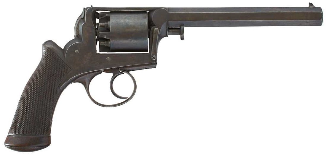 A RARE 54-BORE FIVE-SHOT PERCUSSION MODEL 1851 BRAZIER/ADAMS SELF COCKING PERCUSSION REVOLVER, (1 of 13)