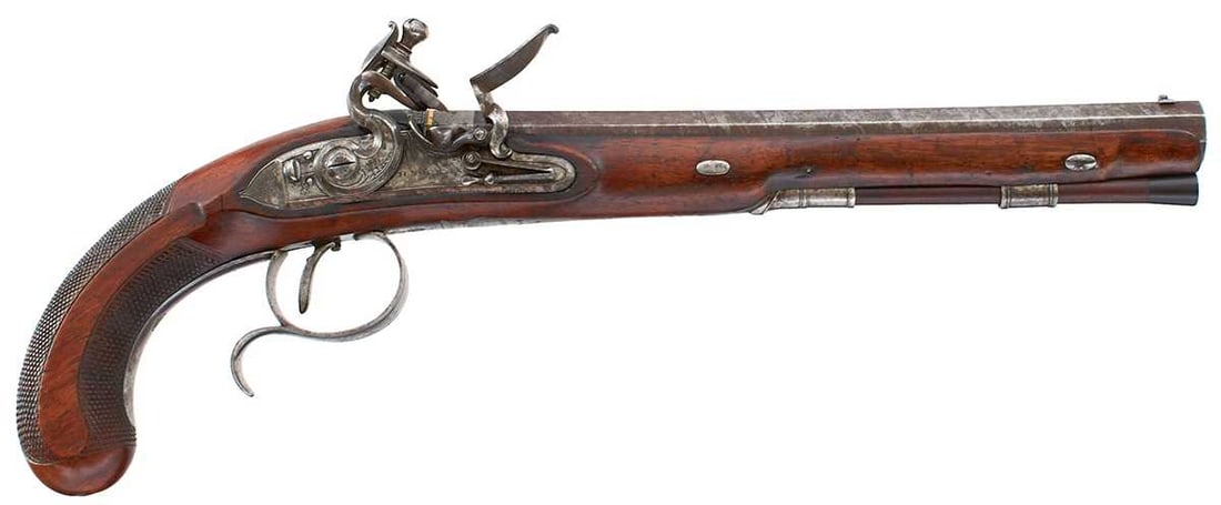 A 25-BORE FLINTLOCK DUELLING PISTOL BY HENRY NOCK, (1 of 15)