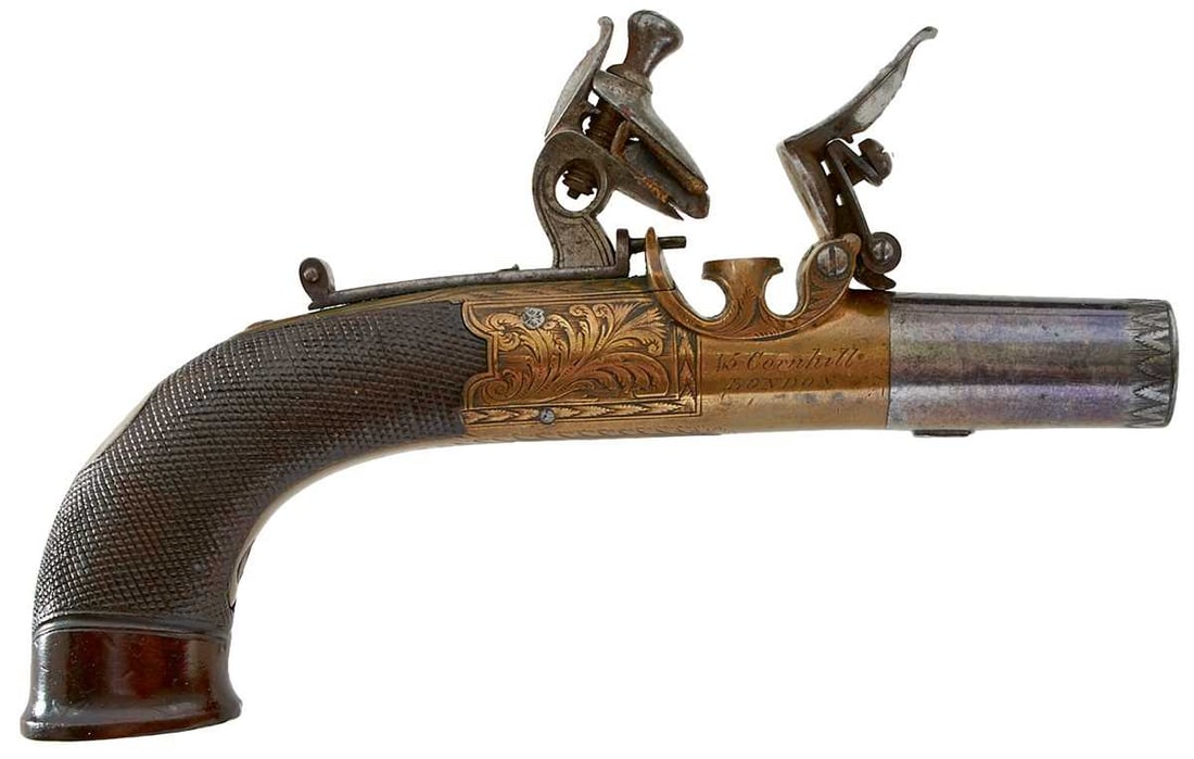 A FINE QUALITY 50-BORE FLINTLOCK BOXLOCK POCKET PISTOL BY E & W BOND, (1 of 13)