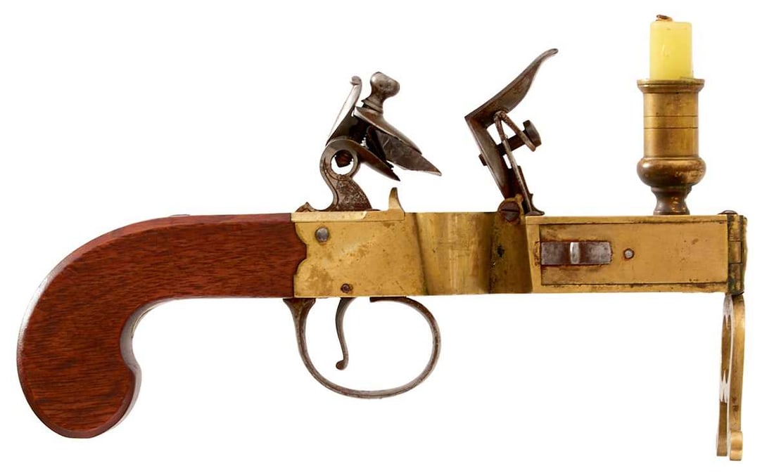 A FLINTLOCK TINDER LIGHTER, (1 of 8)