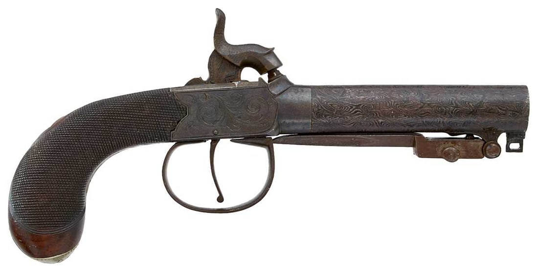 A CRISP 36-BORE PERCUSSION BAYONET POCKET PISTOL, (1 of 14)