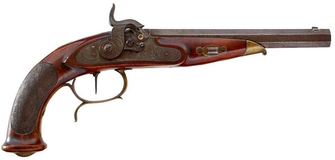 A 50-BORE PERCUSSION OFFICER'S PISTOL BY JOHANN ADAM KUCHENREUTER AN REGENSBURG, (1 of 17)