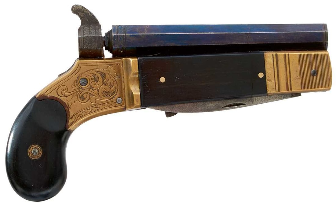 A VERY RARE SMALL BORE PERCUSSION KNIFE AND FORK PISTOL, (1 of 11)