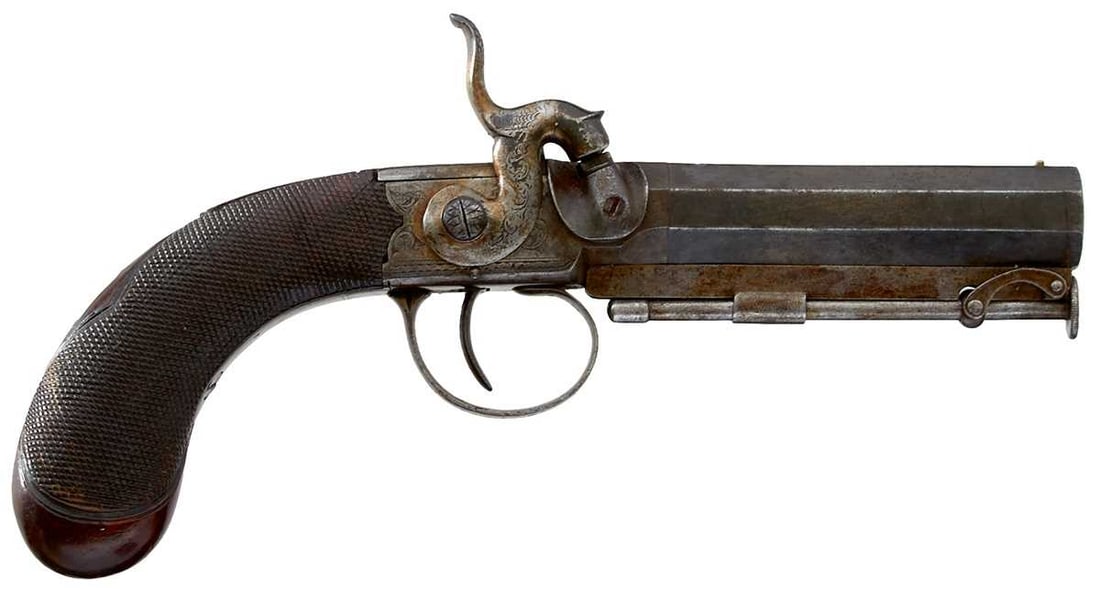 A 32-BORE PERCUSSION TRAVELLING BELT PISTOL, (1 of 13)