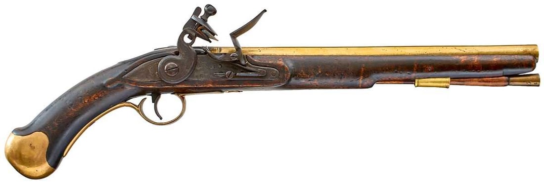 A SCARCE .577 CALIBRE DUBLIN CASTLE FLINTLOCK LONG SEA SERVICE PISTOL, (1 of 16)