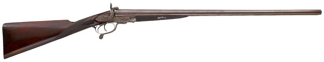 A 12-BORE DOUBLE BARRELLED PINFIRE SPORTING GUN BY BURNAND OF NEWCASTLE, (1 of 17)