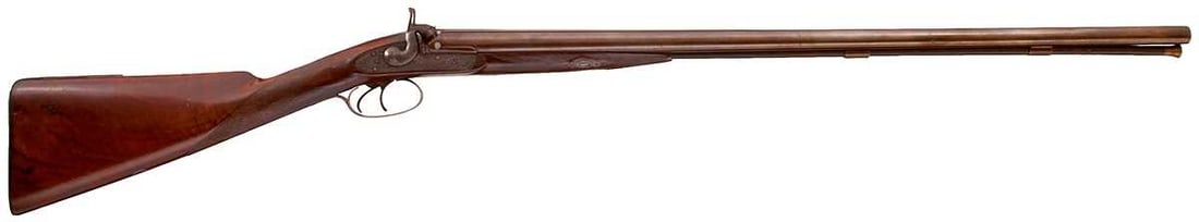 A 14-BORE DOUBLE BARRELLED PERCUSSION SPORTING GUN BY GEORGE GIBBS, (1 of 17)