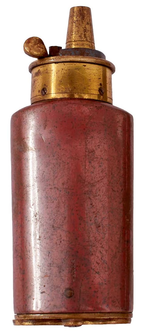 A GOOD SYKES THREE-WAY PERCUSSION PISTOL FLASK, (1 of 7)