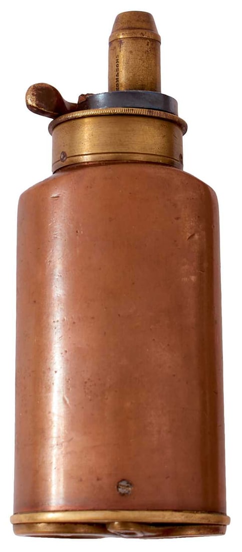 A THREE-WAY PERCUSSION POWDER FLASK, (1 of 6)