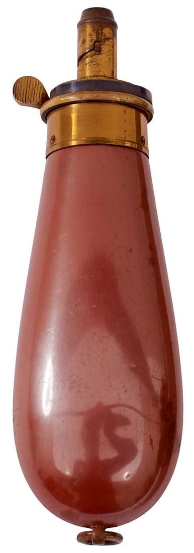 A GOOD JAMES DIXON & SONS PERCUSSION REVOLVER FLASK, (1 of 6)
