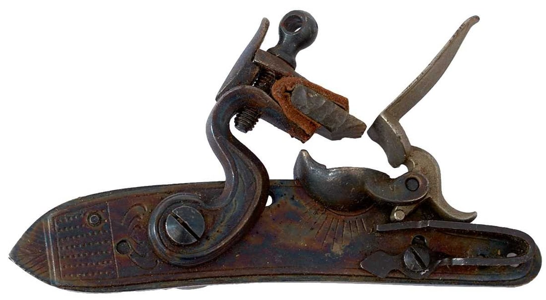 A MIXED SELECTION OF PERCUSSION GUN LOCK PLATES AND HAMMERS, (1 of 10)
