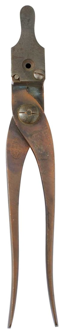 A SCARCE .550 CALIBRE BULLET MOULD,: A SCARCE .550 CALIBRE BULLET MOULD, for a Wilkinson rifle, the brass arms stamped REGISTERED JAN 22 1852 no. 3088, solid base, steel sprue cutter, together with a .350 calibre steel bullet mould. (2)