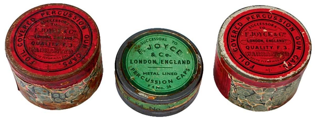 A SMALL COLLECTION OF PERCUSSION CAP TINS, (1 of 6)