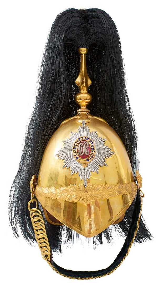 A VICTORIAN 2ND DRAGOON GUARDS (QUEEN'S BAYS) 1871 PATTERN OFFICER'S ALBERT PATTERN HELMET, (1 of 18)