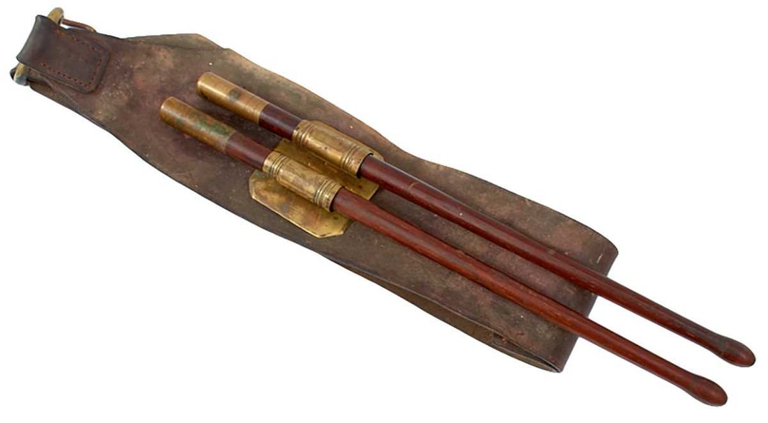A 19TH CENTURY DRUMMER'S BELT AND DRUMSTICKS ENSEMBLE, (1 of 6)