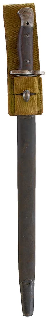 A 1907 PATTERN BAYONET,: A 1907 PATTERN BAYONET, in its steel mounted leather scabbard complete with frog, together with a Lebel bayonet in its steel scabbard complete with frog, and a French chassepot bayonet dated 1873 in i