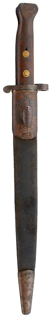 AN 1888 MK SECOND TYPE BAYONET,: AN 1888 MK SECOND TYPE BAYONET, by Sanderson, in its steel mounted leather scabbard, together with a Pattern 1853 socket bayonet. (2)