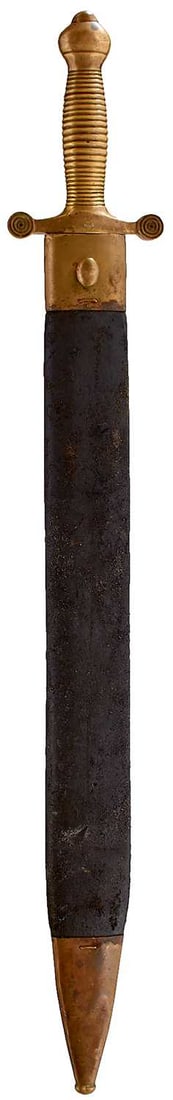 OF CRIMEAN WAR INTEREST - A RUSSIAN 1834 PATTERN PIONEER'S SIDEARM,: OF CRIMEAN WAR INTEREST - A RUSSIAN 1834 PATTERN PIONEER'S SIDEARM, 49cm saw-backed blade with arsenal stamp at the forte, regulation brass hilt with ribbed grip and dated 1834, in its leather wrapped