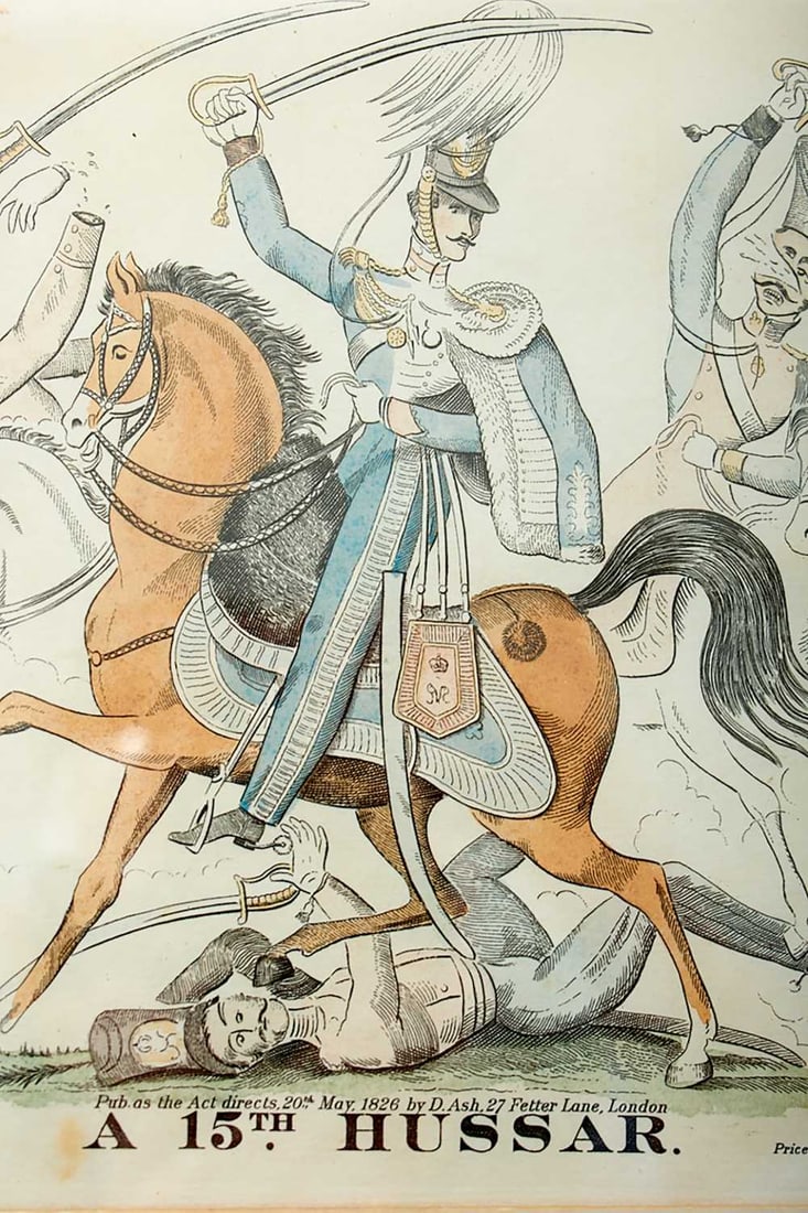 A PAIR OF 19TH CENTURY HAND COLOURED MILITARY ENGRAVINGS, (1 of 12)