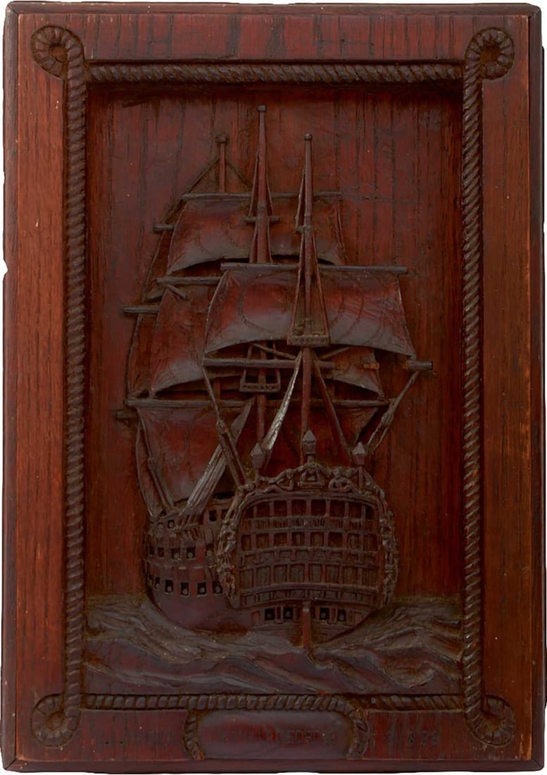 A CARVED OAK PLAQUE DEPICTING THE ROYAL GEORGE, (1 of 9)