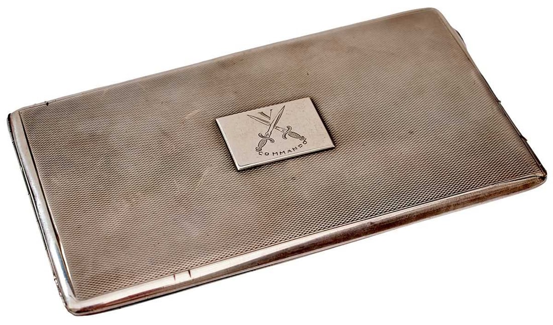 A WORLD WAR II V COMMANDOS SILVER CIGARETTE CASE, (1 of 11)