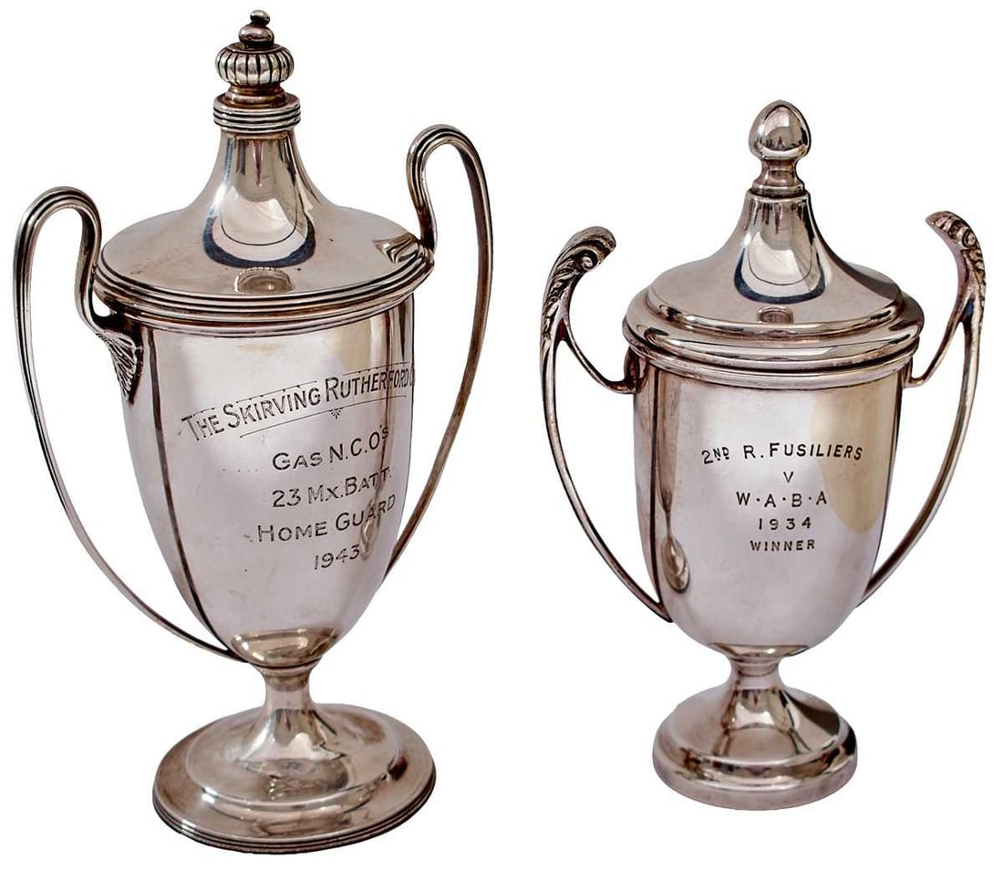 OF HOME GUARD INTEREST: A LIDDED TWO HANDLED SILVER TROPHY CUP, (1 of 9)