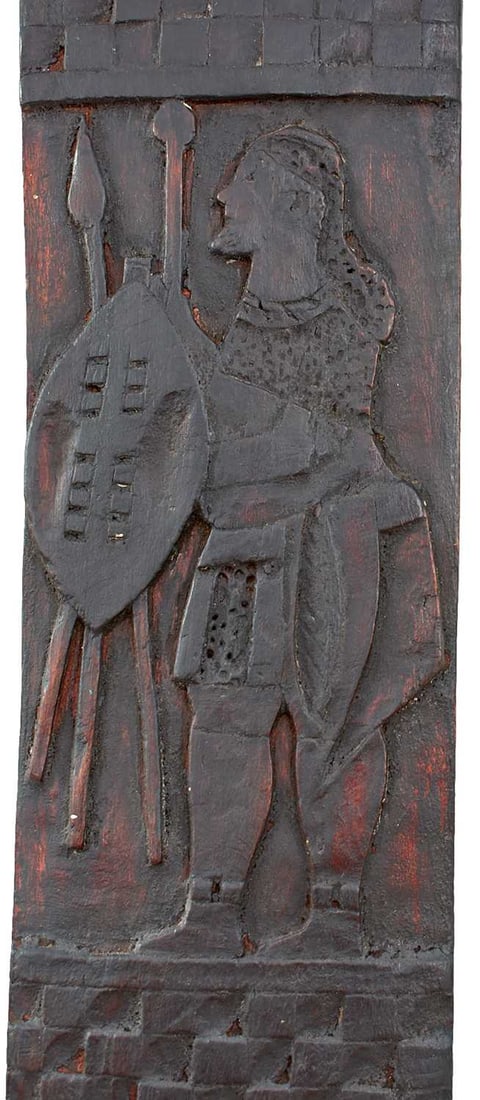 A SCARCE PAIR OF CARVED WOODEN ZULU BLANKET HOLDERS, (1 of 8)