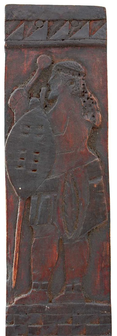 A SCARCE PAIR OF CARVED WOODEN ZULU BLANKET HOLDERS, (1 of 6)