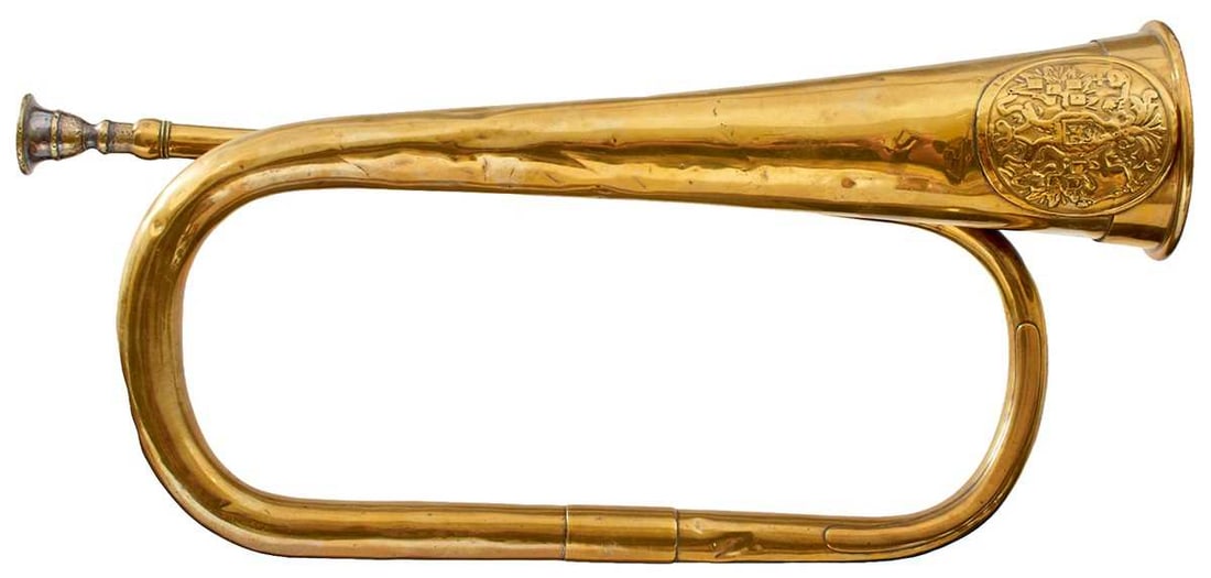OF CRIMEAN WAR INTEREST: A BRASS RUSSIAN LIGHT INFANTRY BUGLE, (1 of 9)