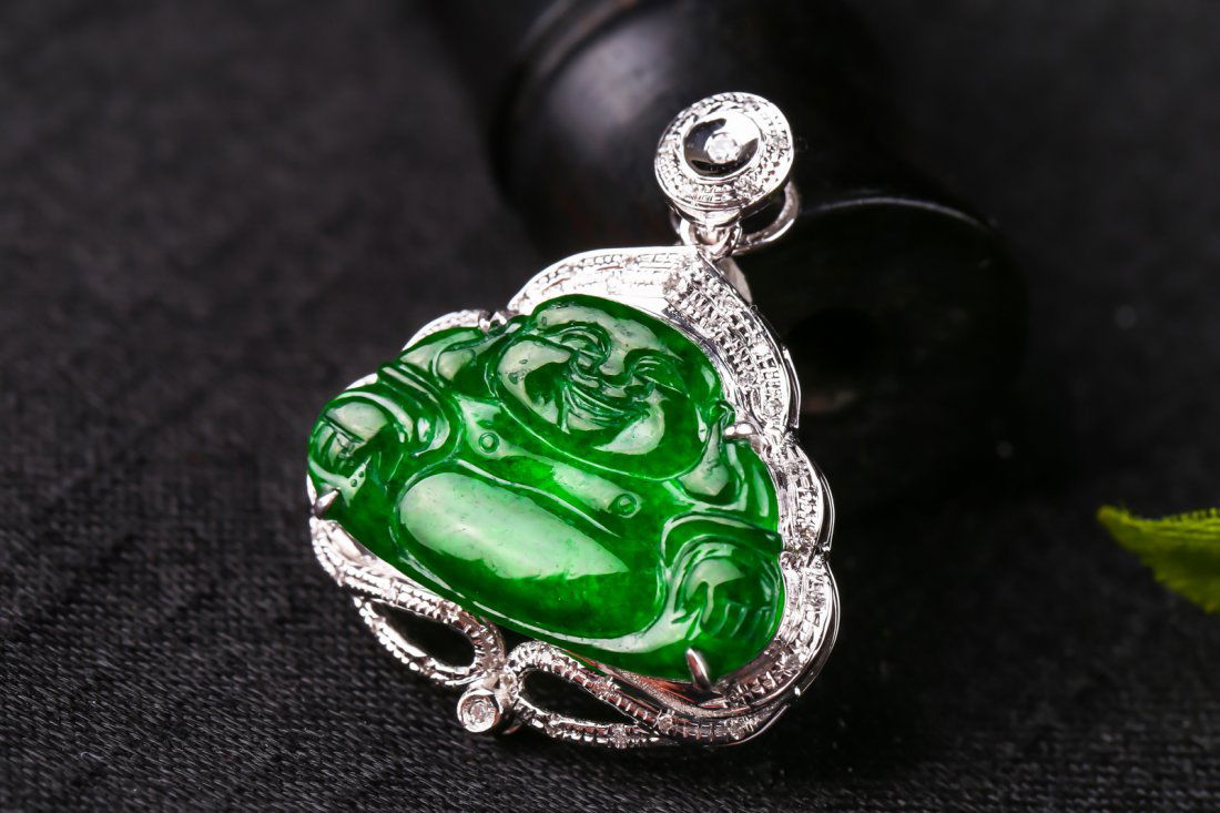 18K Platinum Deluxe Diamond-inlaid jadeitBuddha Pendant (1 of 8)