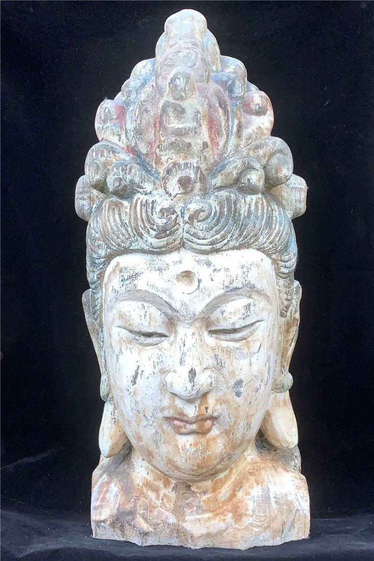 Ancient Wood Big Bodhisattva Head Statue (1 of 9)