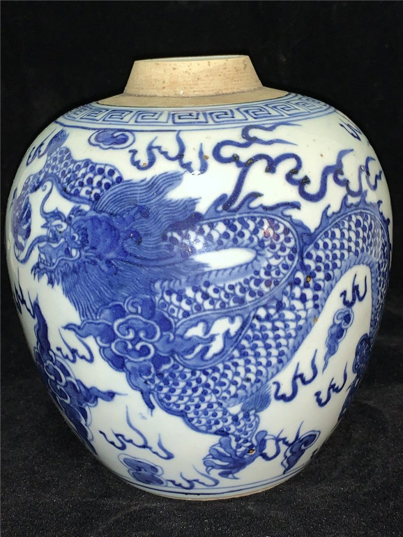 Qing Dynasty Blue and White "Dragon" Jar (1 of 8)