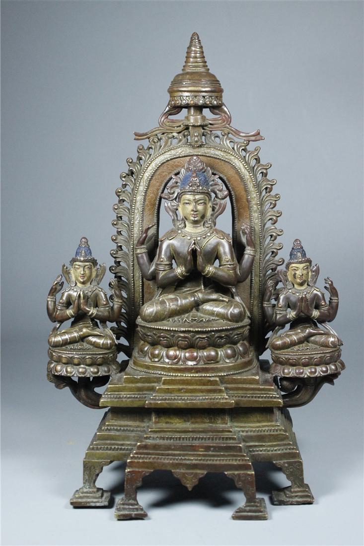 TIBET SILVER INLAID BRONZE BUDDHA MISSIONARY WORK TANG (1 of 11)