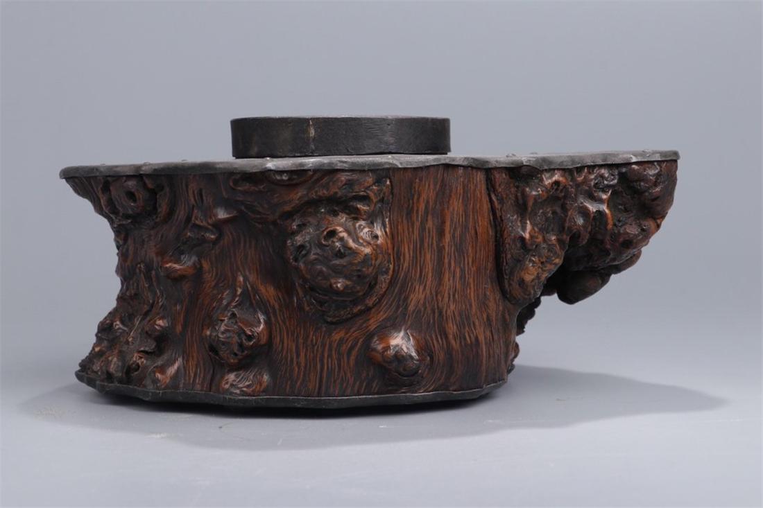 CHINESE BURL WOOD INIAID PEWTER TEA CADDY QING DYNASTY (1 of 9)