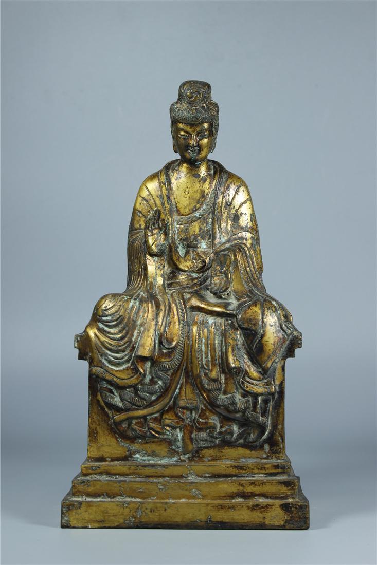 CHINESE GILT BRONZE BUDDHA FIGURE NORTHERN WEI: CHINESE GILT BRONZE BUDDHA FIGURE NORTHERN WEI 30CM 16.4CM